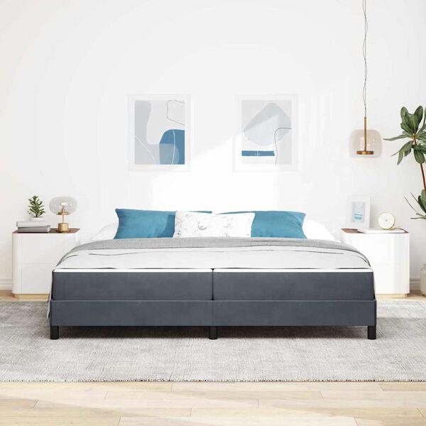 vidaXL Cama Box com colch&atilde;o Cinza Escuro 200 x 200 cm tecido