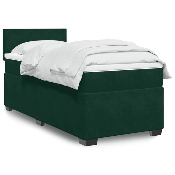 vidaXL Cama com molas/colch&atilde;o 100x200 cm veludo verde-escuro