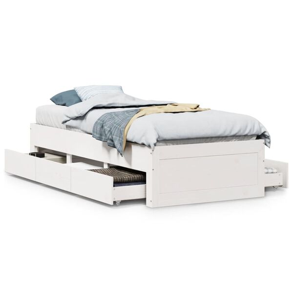 vidaXL Cama sem colchão com gavetas 75x190 cm pinho maciço branco