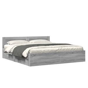 vidaXL Estrutura de cama c/ cabeceira derivados madeira cinza sonoma
