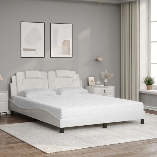vidaXL Cama Viana com colch&atilde;o 160x200 cm couro artificial branco