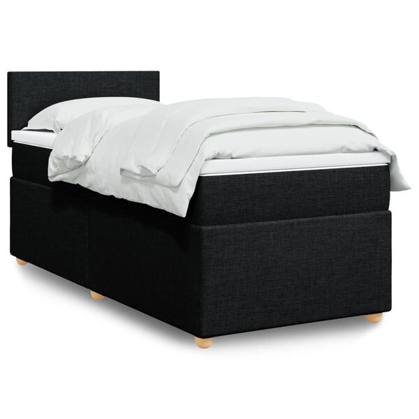 vidaXL Cama box spring com colch&atilde;o solteiro tecido preto