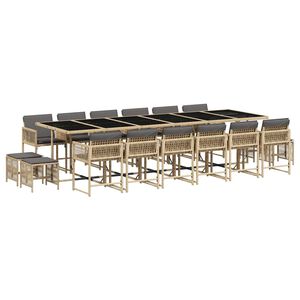 vidaXL 11 pcs conj. jantar jardim c/ almofad&otilde;es vime PE bege misturado