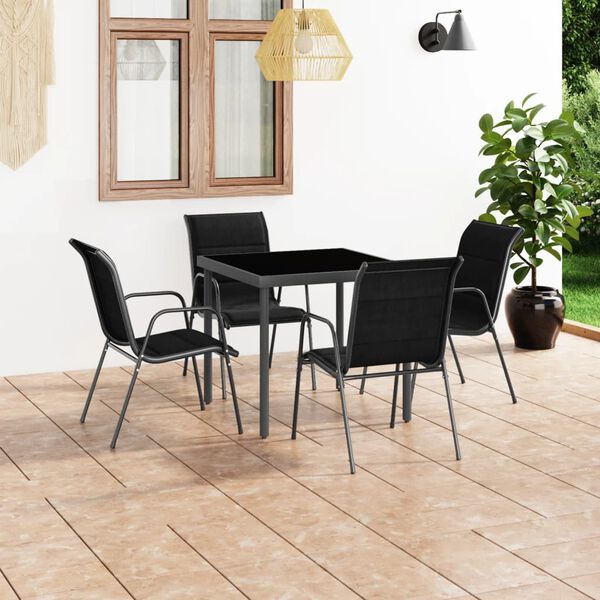 vidaXL 5 pcs conjunto de jantar para exterior a&ccedil;o preto