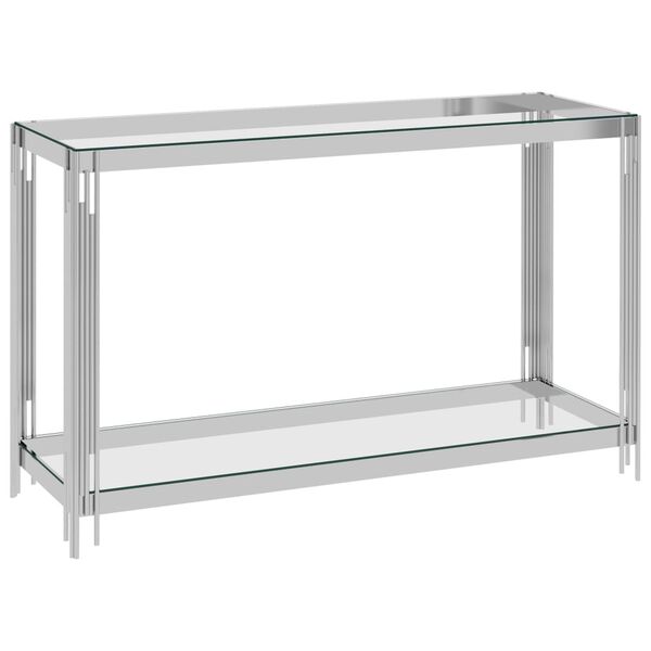 vidaXL Mesa de apoio 120x40x78 cm a&ccedil;o inoxid&aacute;vel prateado e vidro