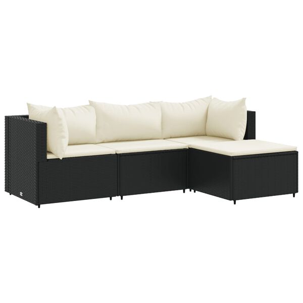 vidaXL 4 pcs conjunto lounge de jardim c/ almofad&otilde;es vime PE preto