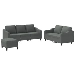 vidaXL 3 pcs conjunto de sof&aacute;s com almofad&otilde;es tecido cinzento-escuro