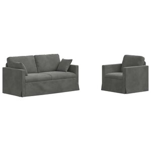 vidaXL Conjunto de Sof&aacute;s 2 pcs Cinza Escuro 158 x 78 x 80 cm Veludo