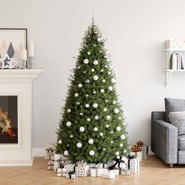 vidaXL Conj. de bolas de natal 60 pcs c/ pico e 150 LEDs branco/cinza