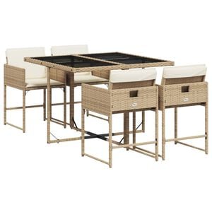 vidaXL 5 pcs conjunto de jantar p/ jardim com almofad&otilde;es vime PE bege