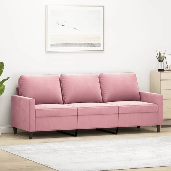 vidaXL Sof&aacute; de 3 lugares 180 cm veludo rosa