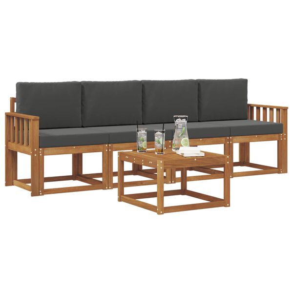 vidaXL Conjunto de Sof&aacute;s para Exterior 5 pcs Natural e Antracite