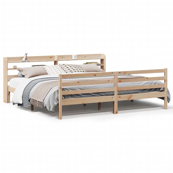 vidaXL Estrutura de cama com cabeceira 200x200 cm pinho maci&ccedil;o