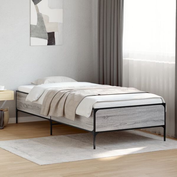 vidaXL Estrutura cama 100x200 cm derivados madeira/metal cinza sonoma