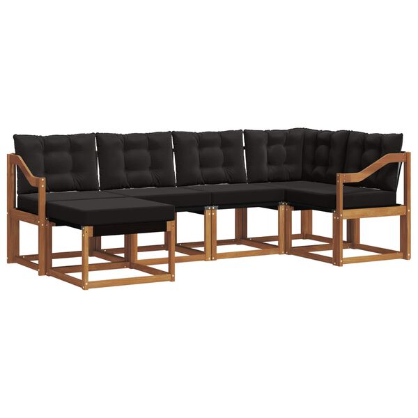 vidaXL Conjunto de Sof&aacute;s para Exterior 6 pcs Natural e Preto