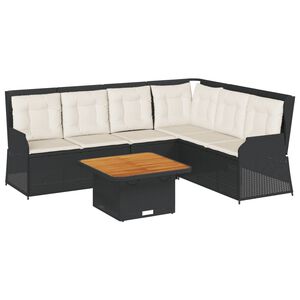 vidaXL 5 pcs conjunto lounge de jardim c/ almofad&otilde;es vime PE preto