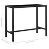 vidaXL Mesa de bar para jardim 130x60x110 cm vidro e vime PE preto