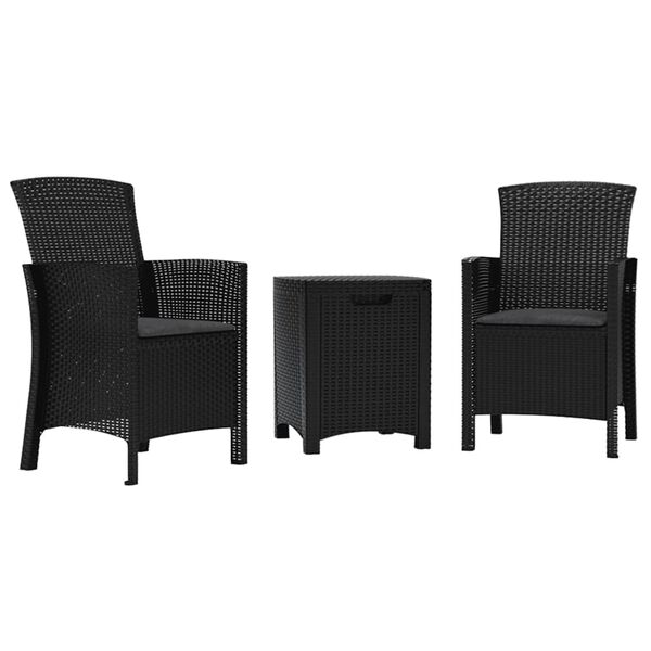 vidaXL 3 pcs conjunto lounge jardim com almofad&otilde;es vime PP grafite