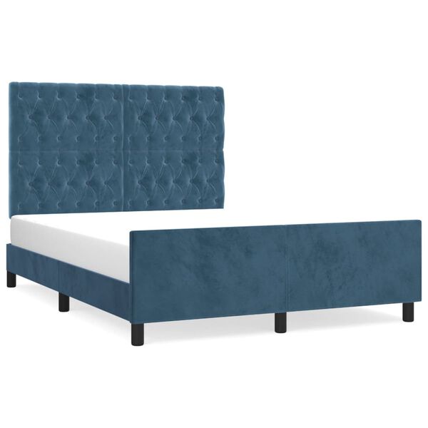 vidaXL Estrutura de cama sem colch&atilde;o 140x190 cm veludo azul-escuro