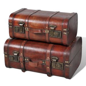 Conjunto de 2 baus de madeira castanhos 2 pe&ccedil;as