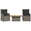 vidaXL 3 pcs conjunto lounge de jardim c/ almofad&otilde;es vime PE cinzento