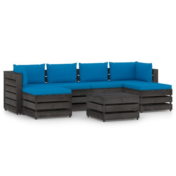 vidaXL 7 pcs conj. lounge jardim + almofad&otilde;es madeira impreg. cinzento
