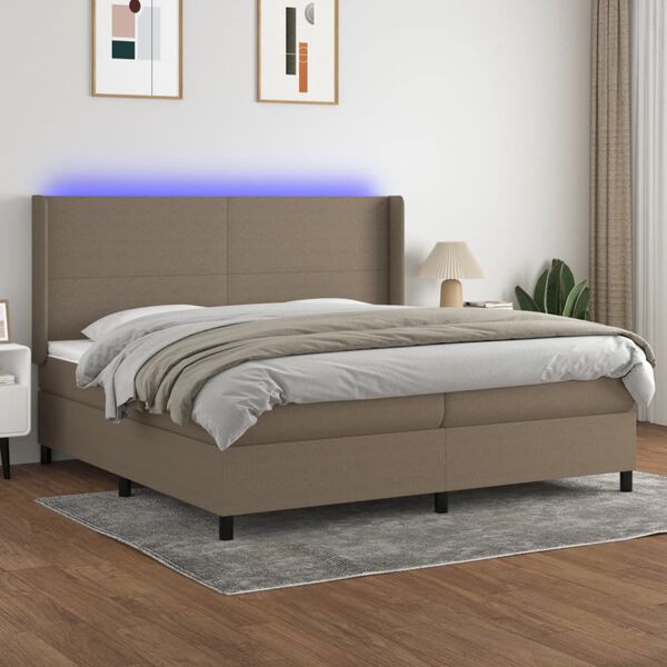 vidaXL Cama box spring colch&atilde;o/LED 200x200cm tecido cinza-acastanhado