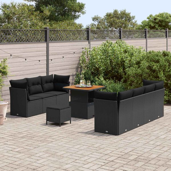 vidaXL Conjunto de Sof&aacute; de Jardim 10 pcs Preto vime PE