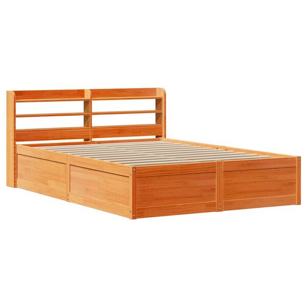 vidaXL Estrutura cama c/ cabeceira 140x190cm pinho maci&ccedil;o castanho-mel