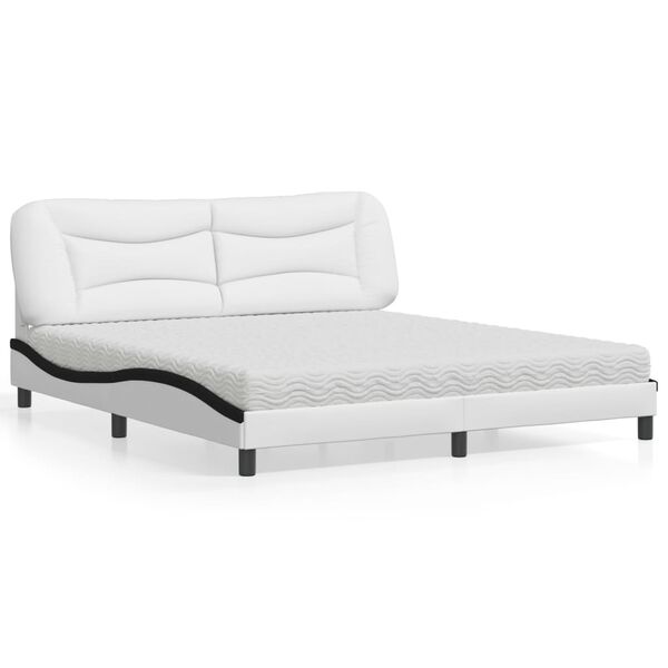 vidaXL Cama com colch&atilde;o Hvar 180x200 cm couro artificial preto e branco