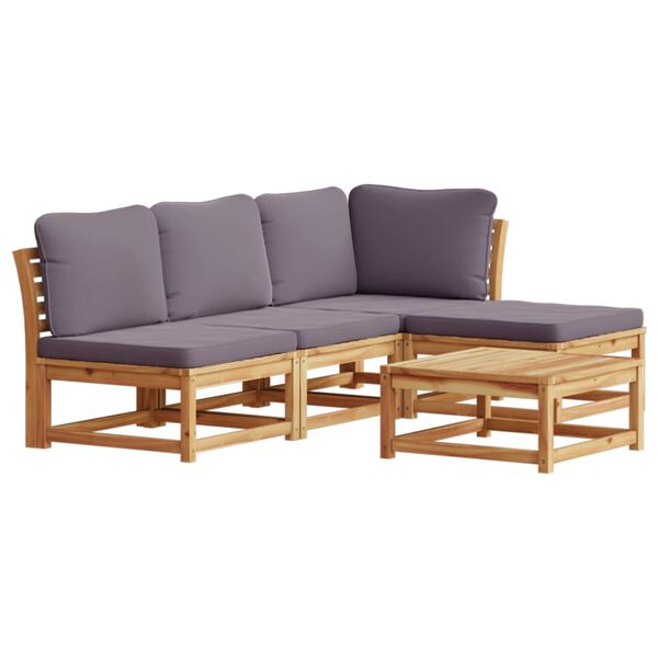 vidaXL 5 pcs conjunto lounge de jardim c/ almofadões acácia maciça