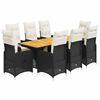 vidaXL 9 pcs conjunto de bistr&ocirc; p/ jardim c/ almofad&otilde;es vime PE preto