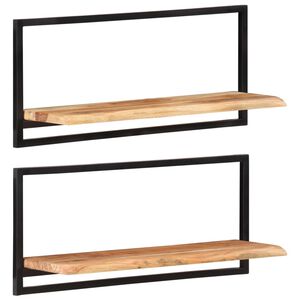 vidaXL Prateleiras de parede 2 pcs 80x25x35 cm ac&aacute;cia maci&ccedil;a e a&ccedil;o
