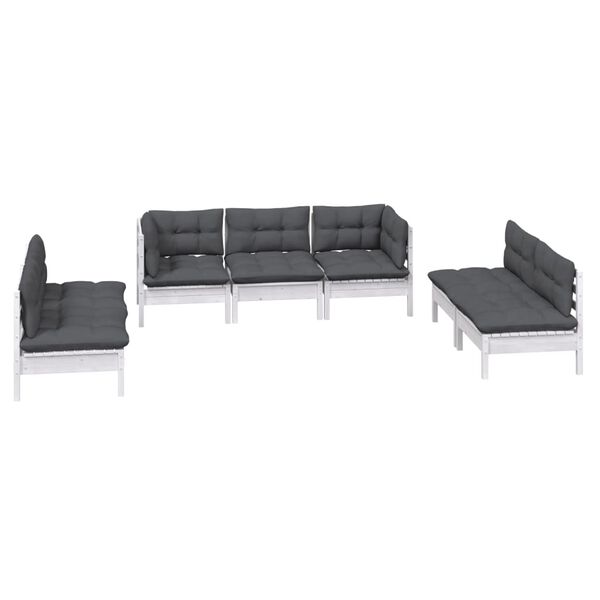 vidaXL 7 pcs conjunto lounge de jardim c/ almofadões pinho maciço