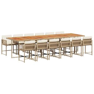 vidaXL 13 pcs conjunto de jantar p/ jardim com almofad&otilde;es vime PE bege