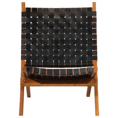 vidaXL Cadeira de descanso dobrável couro genuíno preto