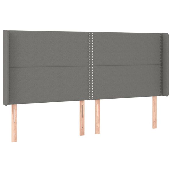 vidaXL Cabeceira de cama c/ LED tecido 163x16x118/128 cm cinza-escuro
