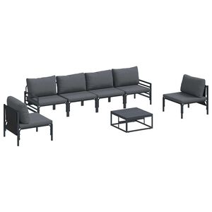 vidaXL Conjunto de Sof&aacute; de Jardim com almofada 7 pcs Preto A&ccedil;o