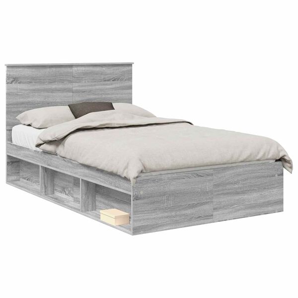 vidaXL Estrutura da Cama com cabeceira Cinza Sonoma 135 x 190 cm