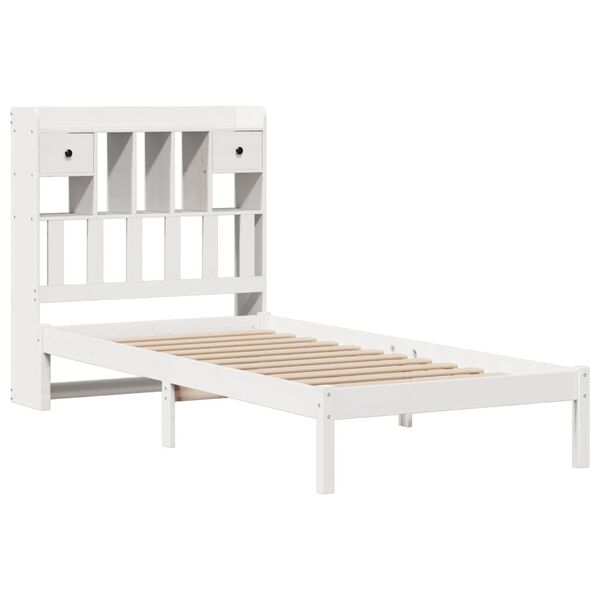 vidaXL Cama com estante sem colch&atilde;o 90x200 cm pinho maci&ccedil;o branco
