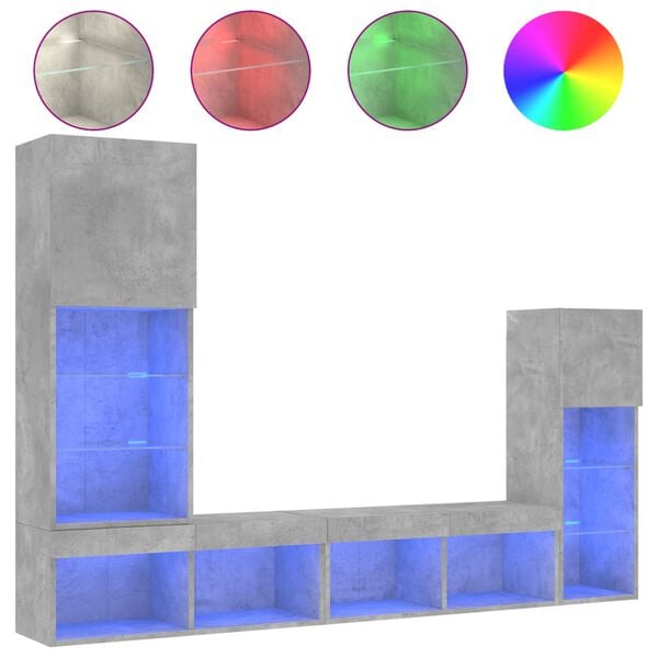 vidaXL 4 pcs m&oacute;veis parede p/ TV c/ LEDs deriv. madeira cinza cimento