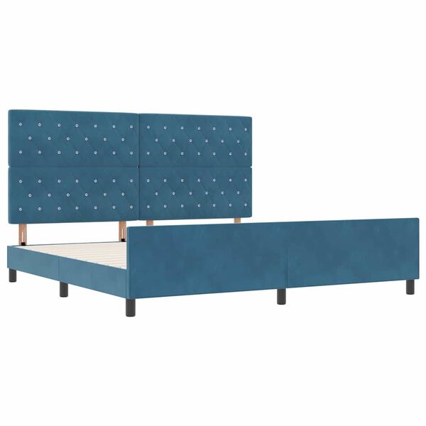 vidaXL Cama Box com cabeceira Azul Escuro 200 x 200 cm Veludo