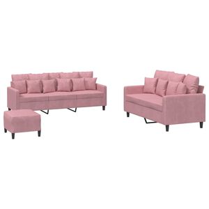 vidaXL 3 pcs conjunto de sof&aacute;s com almofad&otilde;es veludo rosa