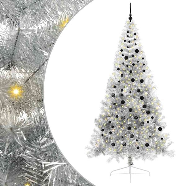 vidaXL &Aacute;rvore de Natal Artificial Pr&eacute;-iluminada Prateado 240 cm PET