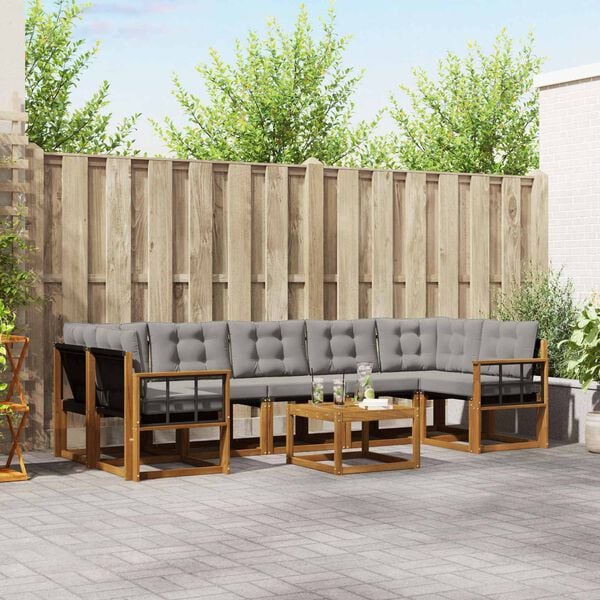 vidaXL Conjunto de Sof&aacute;s para Exterior 8 pcs Cinza Natural e Claro