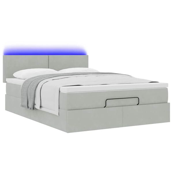 vidaXL Estrutura de cama otomana com colch&atilde;o 140x190 cm cinzento claro