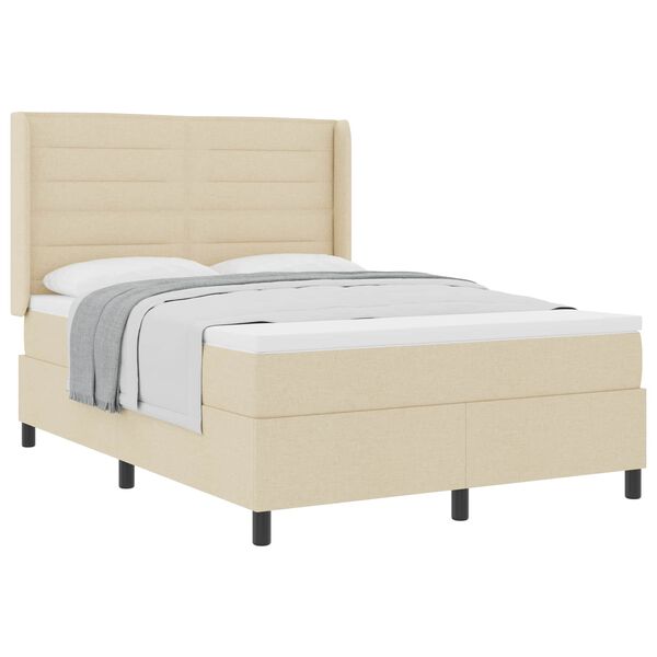 vidaXL Cama Box com colch&atilde;o com cabeceira Creme 140 x 200 cm tecido