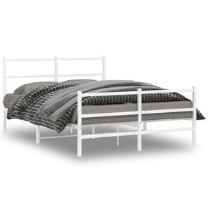 vidaXL Estrutura de cama com cabeceira e p&eacute;s 135x190 cm metal branco