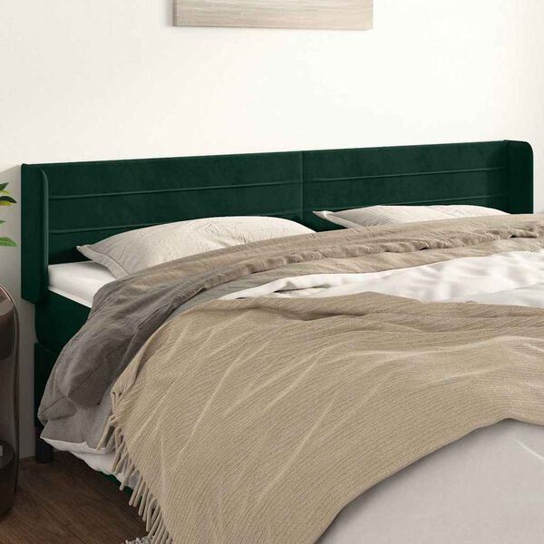 vidaXL Cabeceira de cama c/ abas veludo 183x16x78/88cm verde-escuro