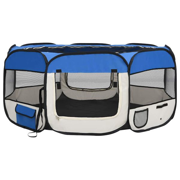 vidaXL Parque dobrável p/ cão c/ saco de transporte 145x145x61cm azul